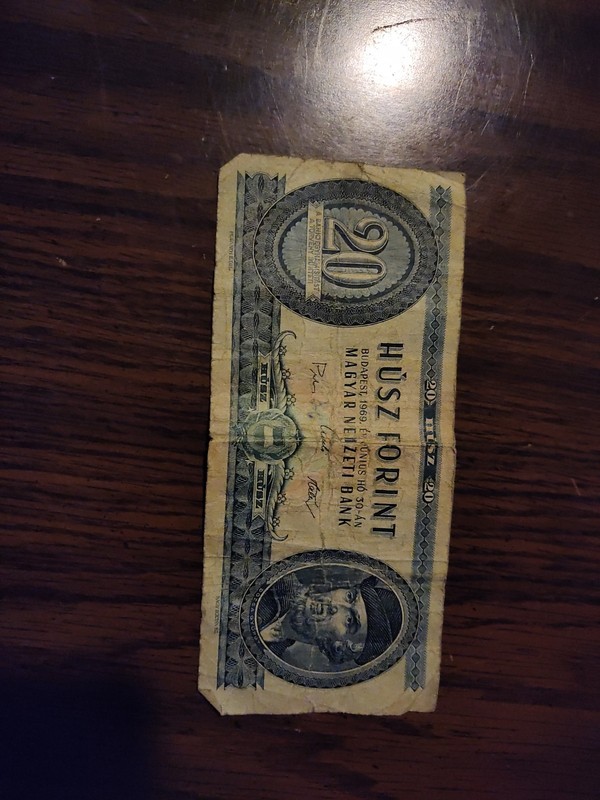 DATED 1969 "PEOPLE'S REPUBLIC of HUNGARY" Circulated "HÚSZ" or "20 FORINT" Note