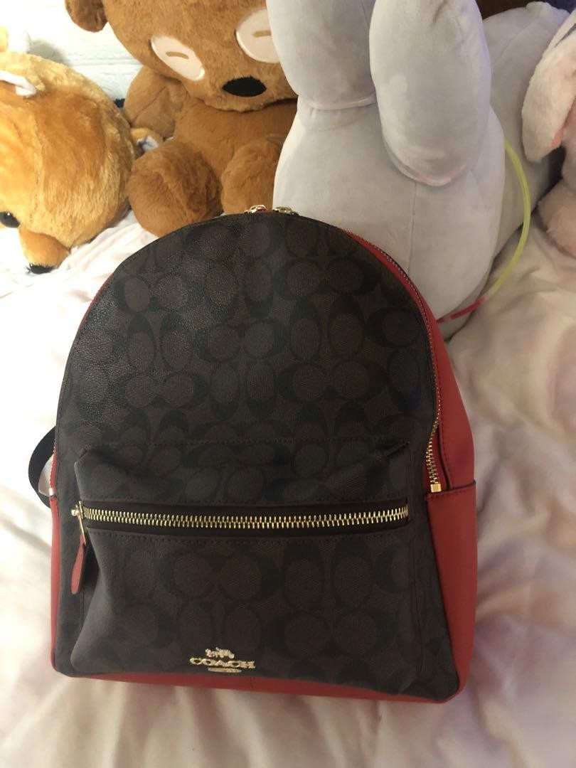 Coach Black & Red Logo Backpack - Stylish & Functional PF0N7R