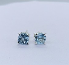 Swiss Blue Topaz Stud Earrings 925 Sterling S...