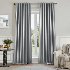 Homeideas 100 Blackout Faux Silk Curtainssilver Grey Noise Reduction Thermal