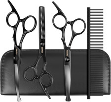 Dog Grooming Scissors Kit with Safety round Tips, Professional 5 in 1 Grooming