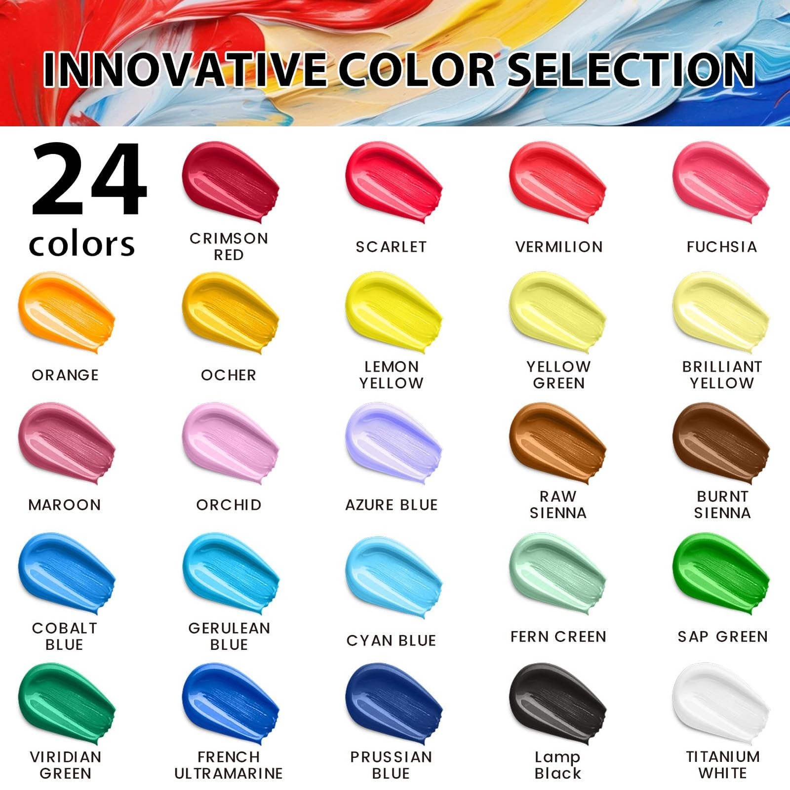 40 Pcs Acrylic Paint Set - 24 Colors (2oz/60ml) with 12 Brushes, 2 Knives & P...