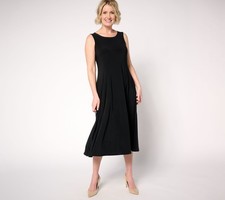 Women Control Women's Petite Dress PM Como Jersey Godet Midi Black A689247