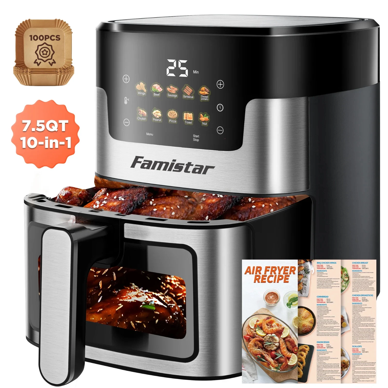 Famistar DH-4505A Air Fryer Oven, 10-in-1 7.5Qt Multifunction Air Fryer
Opens in a new window or tab