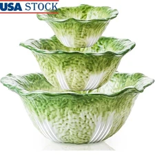 Handmade Ceramic Cabbage Bowl Set 3 Piece Kitchen Serve Salad Fruit Dish New
