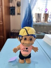 Vintage Russ Berrie I Love Biking Troll Blue Hair Brown Eyes