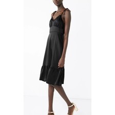 Nine West Black Empire Strappy Fit and Flare Midi Dress Mineral Black Sz M NEW