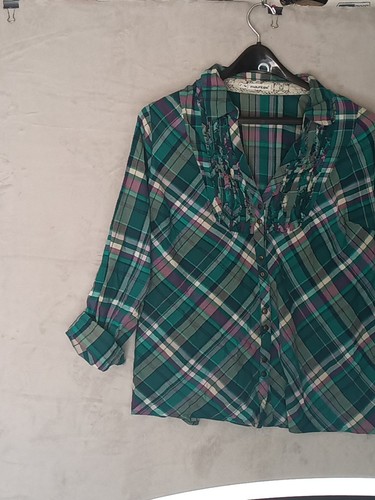 Maurices Damen Gr. 2 langes Button-Down-Hemd mit Roll-Riegelärmeln kariert Baumwolle A/A 25 Zoll - Bild 2 von 11