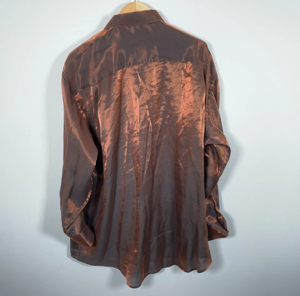 Modena Shiny Metallic Shirt Men's Big 18.5 (2X)  - 34/35 Copper Brown Y2K Club - Image 2 of 4