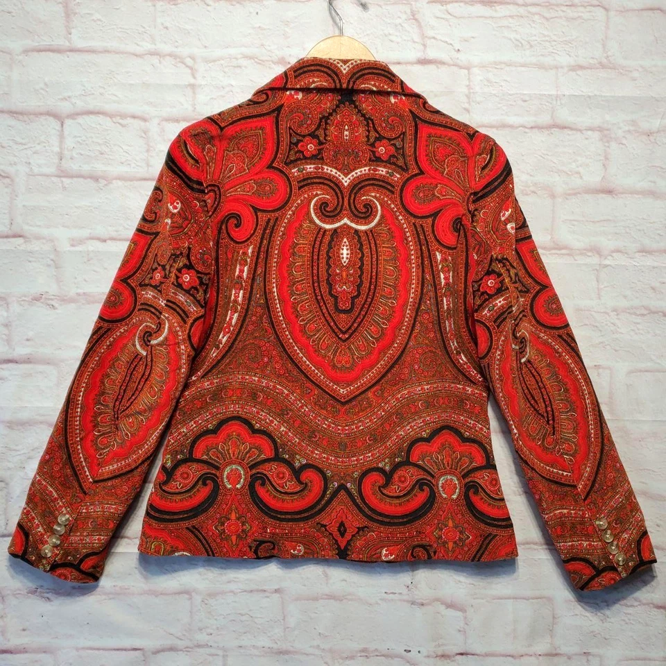 Chaqueta Isaac Mizrahi Mujer 10 Rojo Paisley Pana Gale Boho Chic Blazer Y2K Foto 2 de 4