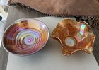 2 VINTAGE IMPERIAL CARNIVAL GLASS MARIGOLD RUFFLED/SWIRLED BOWLS