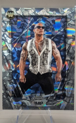 The Rock [FDI Refractor] #1 card from 2026 Topps Chrome WWE