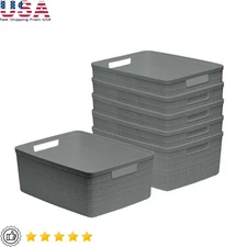 Jute Decorative Storage Basket Resin Woven Bin W/ Handles Home Organizer New