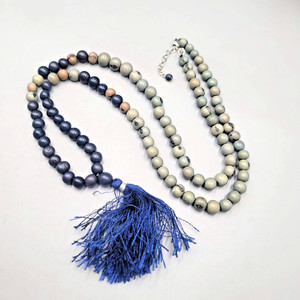 Mala Seed Beads Dyed Blue Prayer Necklace Tassel 36"- 38"