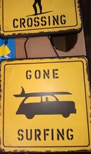 Surfer Crossing and Gone Surfing Decorative Wooden Signs 9.5 In x 9.5 . Vintage.