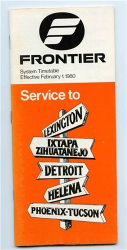 Frontier Airlines System Timetables February 1980 Lexington Detroit Helena