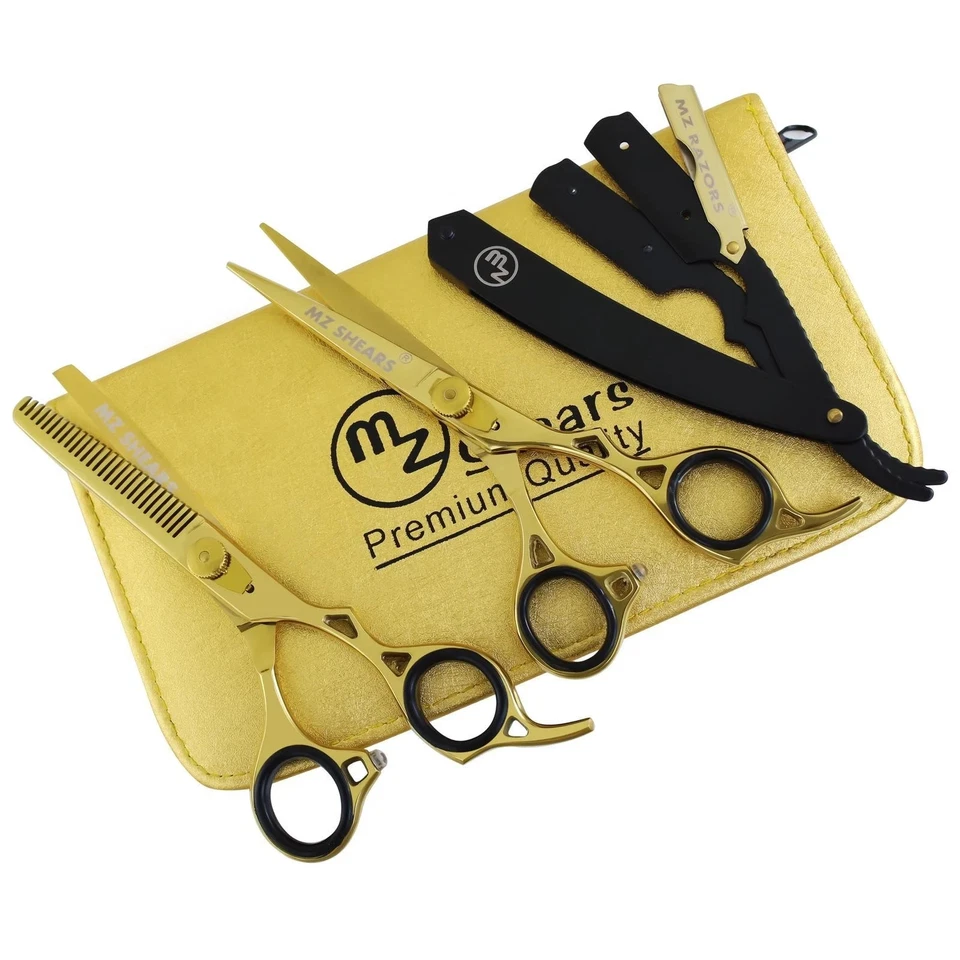 Juego de tijeras de peluquero dorado tijeras de corte de pelo profesionales, kit de tijera de adelgazamiento Foto 2 de 4