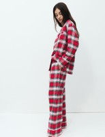 Marks & Spencer Womens Red Mix Checked Cotton Long Sleeve Pyjamas 2 Piece - M&S