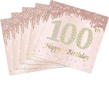 100th Birthday Napkins Rose Gold 2-Ply Disposable Paper Napkins for Women 100...