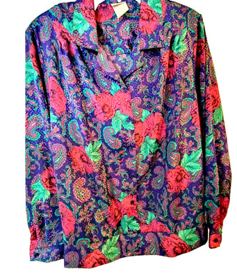VTG 70s-80s Womens  Floral Flowy Blouse Disco Sz.20 Bust 50'' New Old Stock