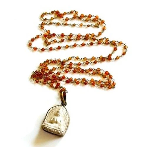 Buddha Carnelian Faceted Beaded Necklace natural genuine stone gold filled BOHO - Image 2 of 4