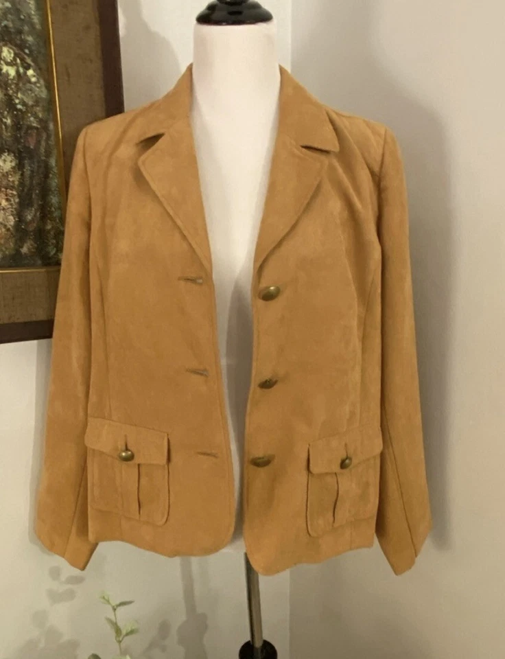 Blazer Studio Works imitación gamuza, súper suave y forrado camel con botones dorados cepillados Foto 3 de 4