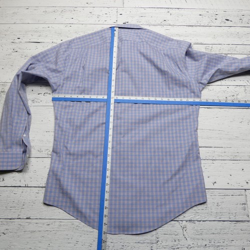 Nordstrom Shirt Men 16-34/35 Blue Plaid Non Iron Stretch Trim Fit Long Sleeve - Picture 4 of 6