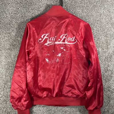 Rat Rod Mafia Vintage Racing Satin Snap Jacket Small Distressed Graphics Nylon