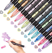 Whaline Double Line Outline Pens 12 Colors Self-Outline Metallic Markers Super S