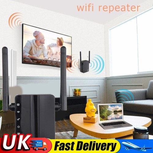 Wireless WiFi Repeater 300Mbps Dual Antenna WiFi Range Extender (EU Black) UK