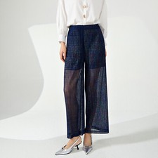Hot Women Elegant Sequin Sheer Straight-Leg Pants Casual Trousers Club Party