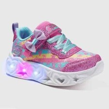 SKECHERS Girls S Sport Mae Star Print Light Up Sneakers - Pink Size-7 NEW
