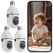 [3PCS Set] 5MP WiFi PTZ Light Bulb Security Camera Night Vision Wireless White