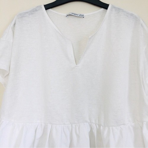 Top Mango Y2K Boho oversize bianco peplo orlo con volant ritagliato manica corta preppy - Foto 4 di 16