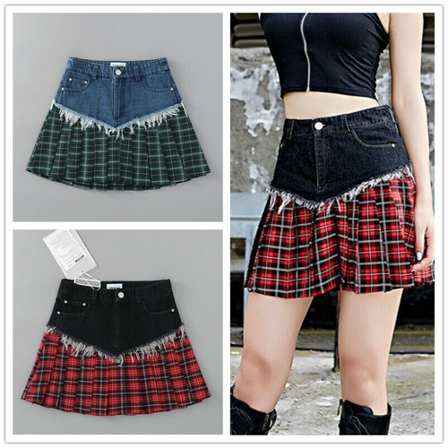 denim and plaid skirt