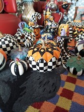 Mackenzie-Childs BOO Pumpkin With Courtly Check With Candy Corn Colors
