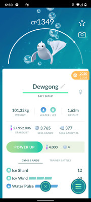 Dewgong under 1500 CP 3 moveset Ice Shard Icy Wind Great League PVP GBL - Trade