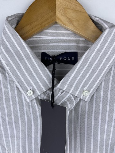 New Five Four Valmont Mens Long Sleeve Button Up Dress Shirt Striped Medium Grey - Picture 3 of 7