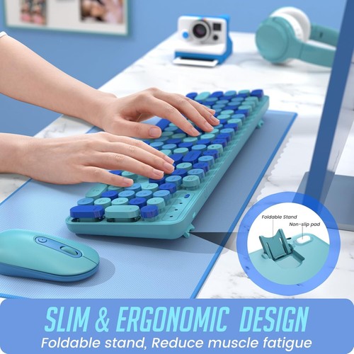 Wireless Keyboard Mouse Combo Ergonomic Full Size Typewriter Retro Round Keycaps - Picture 9 of 29