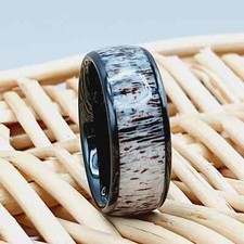 with Deer Antler Inlay, Wedding Engagement Band Unique Men's Tungsten Ring