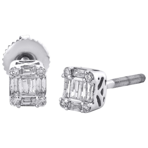14K WeißGold Rund & Baguette Diamant 5.45Mm Mini Quadrat Ohrstecker 0.25 Karat-image