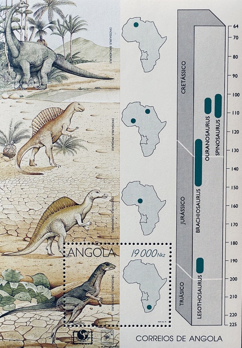 ANGOLA DINOSAUR STAMPS SS MNH 1994 PREHISTORIC ANIMALS