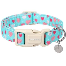 Valentine's Day Dog Collar - Blue Heart Adjustable Cotton Heart Dog Collar - ...
