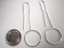 Simple Threader and Circle 925 Sterling Silver Earrings