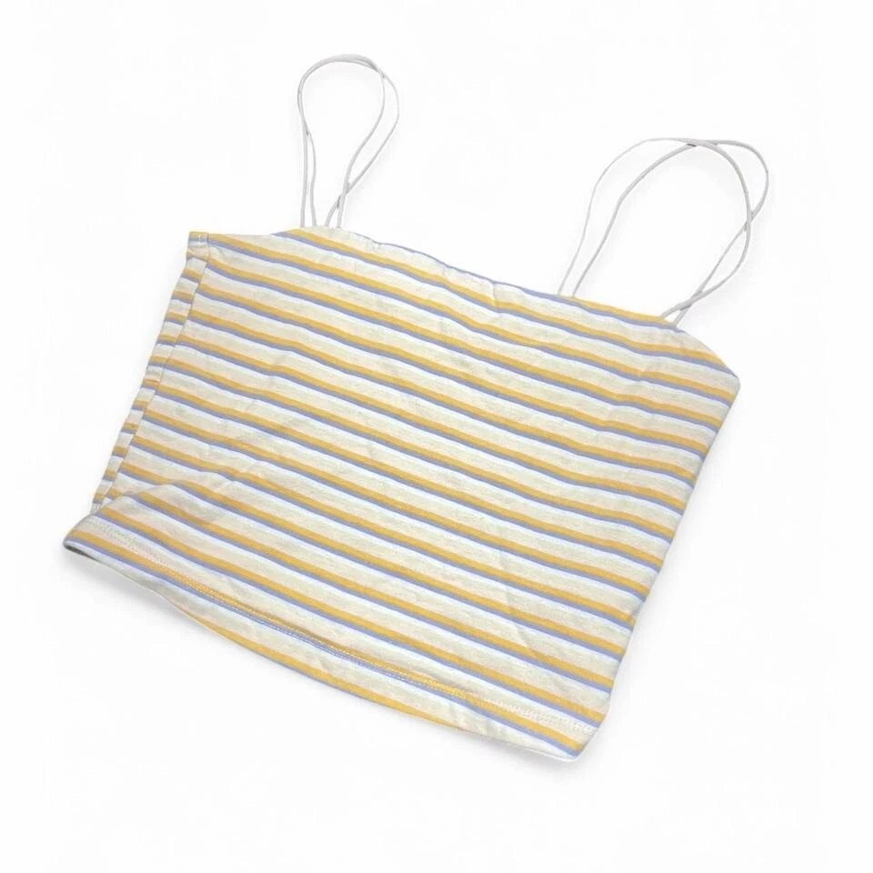 Cami верхний укороченный спагетти ремни кремовый, фиолетовый и оранжевый в полоску размер маленький - Изображение 4 из 4