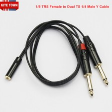 1/8 TRS Female to Dual TS 1/4 Male Stereo Breakout Splitter Adapter Y Cable