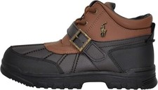 NEW POLO RALPH LAUREN Boy's Dover Boot, Chocolate/Tan Leather Combat sz 4
