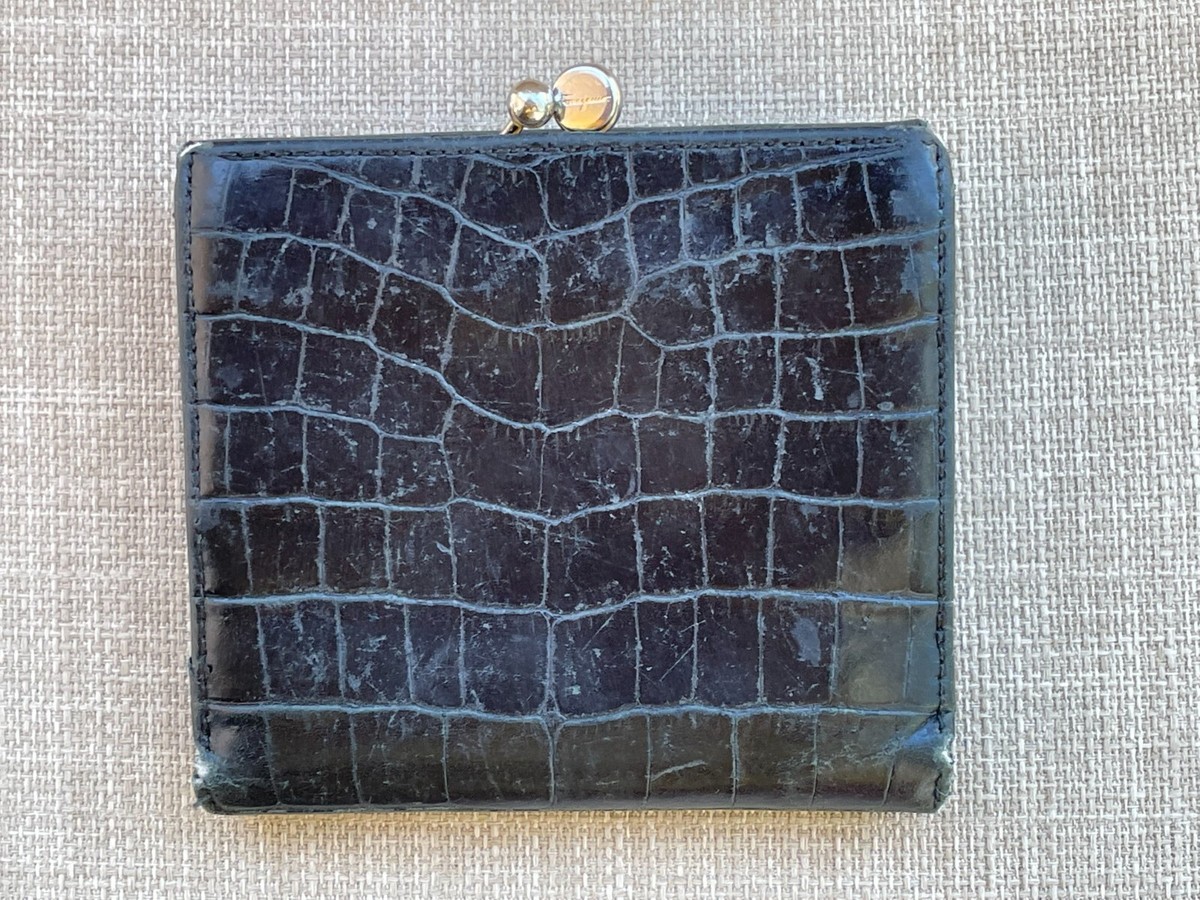 Salvatore Ferragamo Card Holder Vara Black Embossed Leather