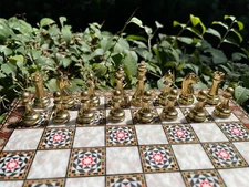 Vip Chess Set w Unique Chessboard - Handmade Chess Pieces - Wooden Chessboard