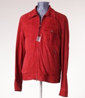 $3450 Isaia Napoli Red Nappa Lambskin Suede Leather Flight Jacket 50/m on sale $3450 Isaia Napoli Red Nappa Lambskin Suede Leather Flight Jacket 50/m on sale